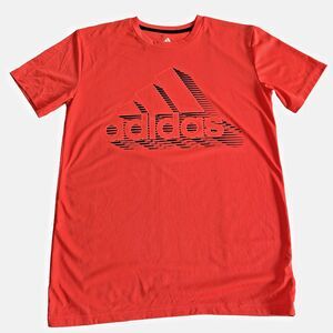 Orange Adidas Boy's Graphic T-shirt Aeroready Blue Moisture Wicking Sz L 14/16